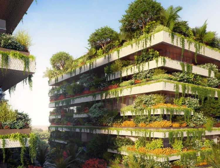 Plants covering the buildings of IL Bosco apartments
