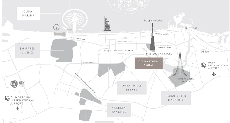 خريطة إل بريمو حي الأوبرا داون تاون دبي