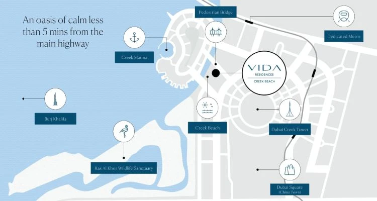 The Map of Vida Residences Creek Beach Dubai