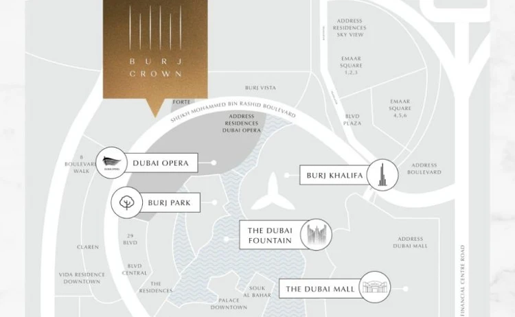 The Map of Burj Crown Downtown Dubai